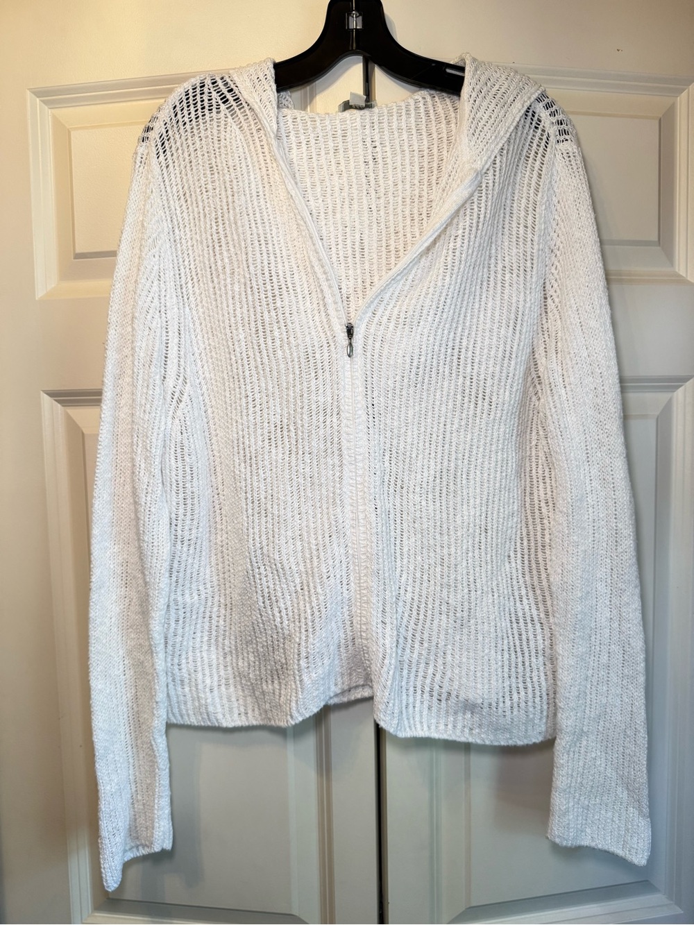 J. Jill White Hooded Open Knit Zip Up Cardigan Sweater